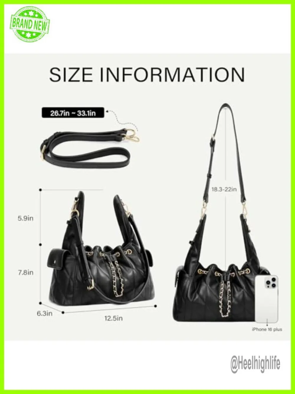 Quilted Vegan Leather Tote Bag with Adjustable Strap Hobo Shoulder Purse